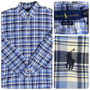 Ralph Lauren Polo Men's Blue Oxford Button Down Plaid Shirt